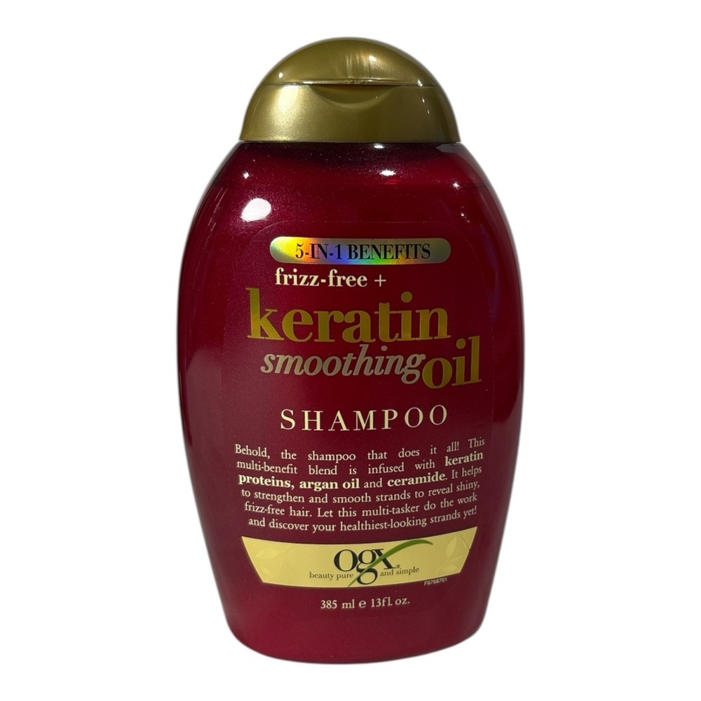 OGX Frizz-Free Keratin Smoothing Oil Shampoo 5 in 1 Frizzy Hair Shiny 13 FL Oz